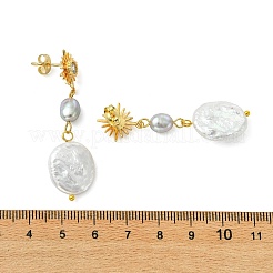 Natural Pearl & Brass Cubic Zirconia Stud Dangle Earrings&nbsp;EJEW-JE07264