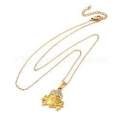 304 Stainless Steel Crystal Rhinestone Skull Pendant Necklaces&nbsp;LS-NJEW-Z057-03C-G