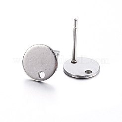 変色しない201ステンレススチールフラットプレートスタッドピアス金具  304ステンレスピン付き  フラットラウンド  ステンレス鋼色  12x8x0.8mm  穴：1.4mm  ピン：0.8mm&nbsp;STAS-P210-48P-01