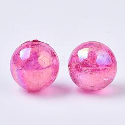 ABカラー透明クラックルラウンドアクリルビーズ  濃いピンク  20mm  穴：2.5mm  約108個/500g&nbsp;CACR-S006-06