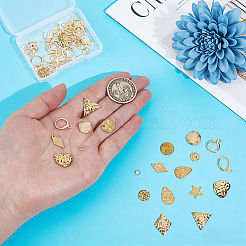 フレンチフックピアスのDIYキット  真鍮のフレンチフックピアス金具、チャーム、丸カンを含む  304ステンレスペンダント  18KGP本金メッキ  15x11.5x2mm  穴：2mm  ピン：0.8mm  10pc&nbsp;DIY-PH0036-15