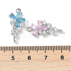 真鍮製ガラスチャーム  花のチャーム  プラチナトーンのパーツ  ミックスカラー  23x11x3.5mm  穴：1.5mm&nbsp;KK-D291-05P
