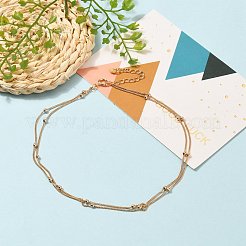 真鍮製のカーブチェーン18層ネックレス  ハート304ステンレススチールチャーム付き  真鍮製のラウンドビーズと引き輪  13.97KGP本金メッキ  35.5インチ（1.3~2.6cm）  [1]mm&nbsp;NJEW-JN03122