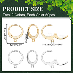 100個 2色 304ステンレススチール フレンチフックピアス金具  カン付き  本金メッキ&ステンレススチールカラー  14.5x12x2mm  穴：1~1.2mm  50個/カラー&nbsp;STAS-PH0005-69