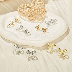 304ステンレススチール製蝶結びスタッドピアス1組  プラチナ  13x15.5mm&nbsp;EJEW-SZ0002-06P