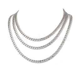 304 Stainless Steel Cuban Link Chain 3 Layer OT Necklaces for Women Men&nbsp;NJEW-JN05483