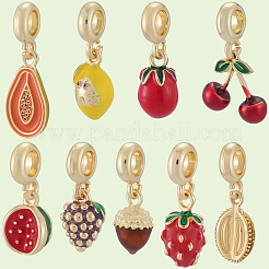 9Pcs 9 Styles Brass Enamel Fruit European Dangle Charms&nbsp;OPDL-BBC0001-04G