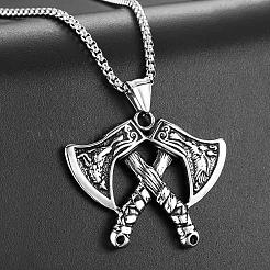 Vintage Alloy Double Viking Axe Pendant Necklaces for Men&nbsp;WGA7599-01