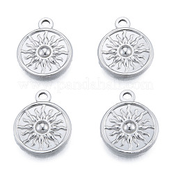 変色しない201ステンレススチールペンダント  太陽とフラットラウンド  ステンレス鋼色  19x15.5x2mm  穴：3mm&nbsp;STAS-N098-223P