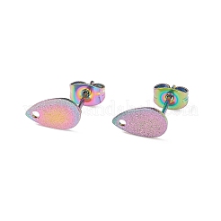 イオンプレーティング（IP）304ステンレススチールスタッドピアス金具  テクスチャ  ティアドロップ  虹色  10x6x0.7mm  穴：1.2mm  ピン：0.7mm&nbsp;STAS-O119-12B-M
