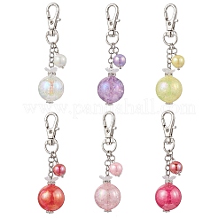 丸型アクリルパーツ装飾6個  合金回転式ナスカン付き  ミックスカラー  74.5mm&nbsp;HJEW-JM04231