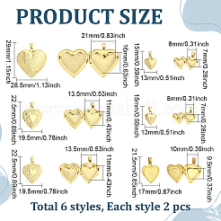 12Pcs 6 Styles Brass Locket Pendants&nbsp;KK-ME0004-25