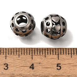304ステンレススチールヨーロピアンビーズ  大穴ビーズ  ハートとロンデル  アンティークシルバー  10x9.5mm  穴：4mm&nbsp;STAS-D191-05G-AS