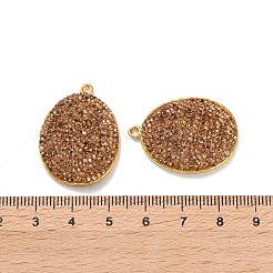 長持ちするメッキ真鍮パヴェラインストーンペンダント  楕円形のチャーム  トパーズ  30.5x22.5x4mm  穴：1.8mm&nbsp;KK-K362-08G-02