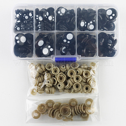 フラットラウンドクラフトプラスチック人形の目セット  ぬいぐるみの目  安全の目  ドーナツプラスチックノーズワッシャー付き  人形作り用品  ブラック  目：100個;ワッシャー：100個&nbsp;X1-DOLL-PW0001-452