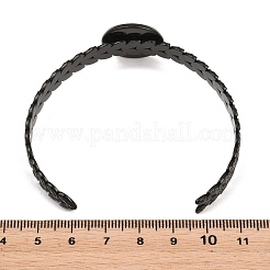 304ステンレススチール製リーフカフバングル製作  空白のバングルベース  丸いトレイ付き  イオンプレーティング（ip）  ブラック  内径：2.48x1.97インチ（6.3x5cm）  トレイのサイズ：18mm&nbsp;STAS-F366-10B-EB