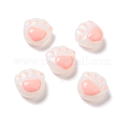 不透明なガラスビーズ  手描きのビーズ  猫の爪プリント  ピンク  14.5x14.5x7.8mm  穴：1.2mm&nbsp;X-FIND-I029-04A