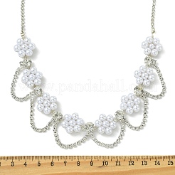 Plastic Pearl Beaded Flower Tassel Iron Crystal Rhinestone Tennis Bib Necklaces for Women&nbsp;NJEW-JN06129