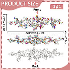 ラインストーン布パッチ1個  修理 裁縫 工芸 装飾  花  クリスタルAB  220x65x6mm&nbsp;AJEW-FG0004-59C