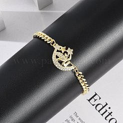 真鍮マイクロペーブクリアキュービックジルコニアリンクブレスレット  女性用キューバチェーンジュエリー  18KGP本金メッキ  花  7-3/8インチ（18.7cm）  ペンダント：30x20x4mm&nbsp;BJEW-M050-05G-02