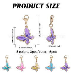 15Pcs 5 Colors Butterfly Alloy Enamel Pendant Decoration&nbsp;HJEW-CA00040