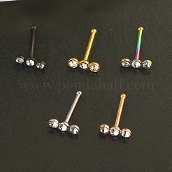 304ステンレススチールクリスタルラインストーン3フラットラウンドノーズボーンリング  虹色  7mm  ピン：0.8mm&nbsp;WGC36FF-05