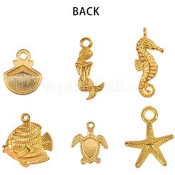 合金のチベット風チャーム  ヒトデ＆カメ＆タツノオトシゴ＆シェル＆フィッシュ＆マーメイド  ゴールドカラー  7.4x7.2x1.7cm  120個/箱&nbsp;TIBE-PH0004-72-WH