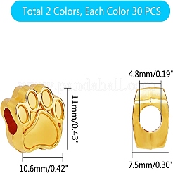 チベットスタイルの亜鉛合金犬の足跡ヨーロッパのビーズ  鉛フリー＆カドミウムフリー  ミックスカラー  11x10.6x7.5mm  穴：4.8mm  2色  30個/カラー  60個/箱&nbsp;MPDL-PH0001-07-RS-WH