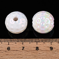 UVメッキ不透明アクリルビーズ  虹色の  表面に凹凸のある丸い  ホワイト  15.6x15mm  穴：3.2mm&nbsp;OACR-T028-63A