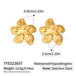 女性用、304ステンレススチール製、質感のある花モチーフのスタッドピアス  18KGP本金メッキ  33.5x32mm&nbsp;QT8325-1