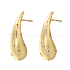 Rack Plating Teardrop Brass Micro Pave Clear Cubic Zirconia Stud Earrings&nbsp;EJEW-H143-18G