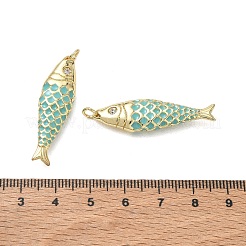 真鍮マイクロパヴェクリアキュービックジルコニアペンダント  スカイブルーのエナメルとジャンプリング付き  魚のチャーム  カドミウムフリー＆鉛フリー  長持ちメッキ  ラックめっき  18KGP本金メッキ  39x10x5.5mm  穴：3.5mm&nbsp;KK-G522-43G-04B