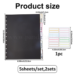 プラスチックバインダーインデックス仕切りシート5枚  ノートブックのタブ区切り  長方形  ブラック  280x228x0.3mm  5pc&nbsp;FIND-WH0400-53A