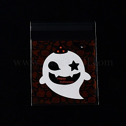 ハロウィンテーマのプラスチック耐熱皿バッグ  粘着式  チョコレート用  キャンディ  クッキー  正方形  ゴースト  130x100mm  内径：100x100mm  2スタイル  50個/スタイル  100個/袋&nbsp;ABAG-F007-02B