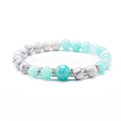 Natural Mixed Stone & Synthetic Howlite Round Beads Stretch Bracelet&nbsp;BJEW-JB06919