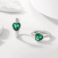 キュービックジルコニアのハートフープピアス  925スターリングシルバーピアス  s925スタンプあり  ミディアムシーグリーン  12mm&nbsp;AX2868-2