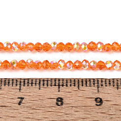 ABカラーメッキ透明ガラスロンデルビーズ連売り  多面カット  ダークオレンジ  2.5x2mm  穴：0.5~0.9mm  約148~159個/連  11.42~13.19''（29~33.5センチメートル）&nbsp;EGLA-T029-2mm-10I