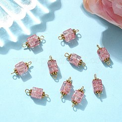 透明なひび割れガラスキューブコネクタチャーム10個  304ステンレススチール製金具付き  ゴールドカラー  インディアンレッド  18mm  穴：3mm&nbsp;PALLOY-JF03943