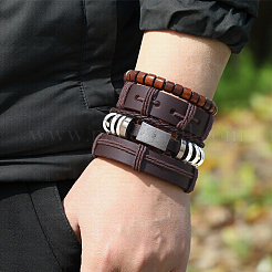 1Pc Cowhide & Imitation Leather Cord Knitted Multi-strand Bracelets&nbsp;AJEW-GF0011-50F