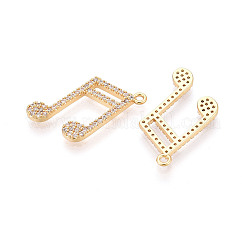 真鍮マイクロパヴェクリアキュービックジルコニアペンダント  音符  ニッケルフリー  18KGP本金メッキ  17x14x2mm  穴：1.2mm&nbsp;KK-T074-110A-G
