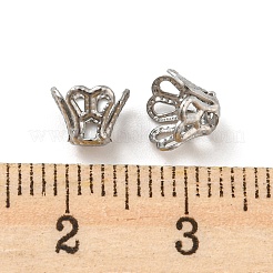 変色しない316サージカルステンレススチールビーズキャップ  4花びら  花  ステンレス鋼色  7x5mm  穴：0.8mm&nbsp;X-STAS-Q310-09B-P