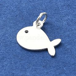 925スターリングシルバーチャーム  魚  丸カン＆スタンプ925個付き  銀  9x11x1mm  穴：2.5mm&nbsp;STER-M119-17S
