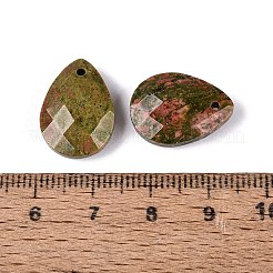 天然石ユナカイトペンダント  ティアドロップチャーム  多面カット  17.5~18.5x12.5~13.5x5~6.5mm  穴：0.9~1.6mm&nbsp;G-N362-13O