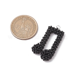 ガラスシードビーズ音符ペンダント  ステンレススチールカラー304ステンレススチールオープン丸カン付き  ブラック  39x22x6mm  穴：2.5mm&nbsp;PALLOY-MZ00569