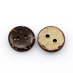 ココナッツボタン  2穴  フラットラウンド  ココナッツブラウン  11x3mm  穴：1mm&nbsp;X-COCO-I002-093