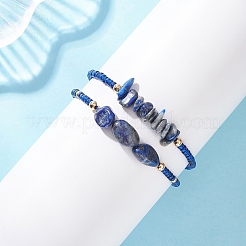 2Pcs Natural Lapis Lazuli & Glass Seed Beads Braided Bead Bracelets for Women&nbsp;BJEW-MZ00247-02