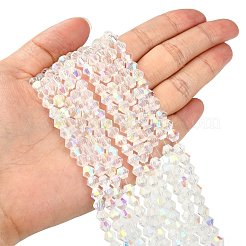 ガラスビーズ連売り  ファセット（32ファセット）ラウンド  ABカラーメッキ  ホワイト  4mm  穴：1mm  約85~90個/連  12.40~12.80インチ（31.5~32.5cm）&nbsp;GF4mmC28-AB