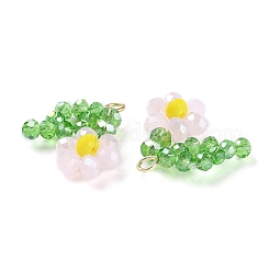 ガラスビーズのペンダント  真鍮のループを有します  フラワーオブライフチャーム  ピンク  18~20x23~24x5~5.5mm  穴：2.5mm&nbsp;GLAA-C028-07D
