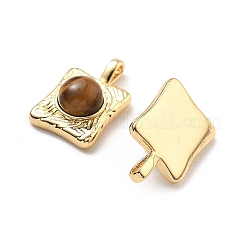 Brass Tiger Eye Pendants&nbsp;KK-B129-11G