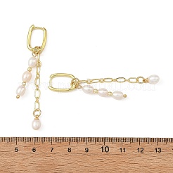 Brass & Natural Pearl Hoop Dangle Earrings&nbsp;EJEW-JE07390